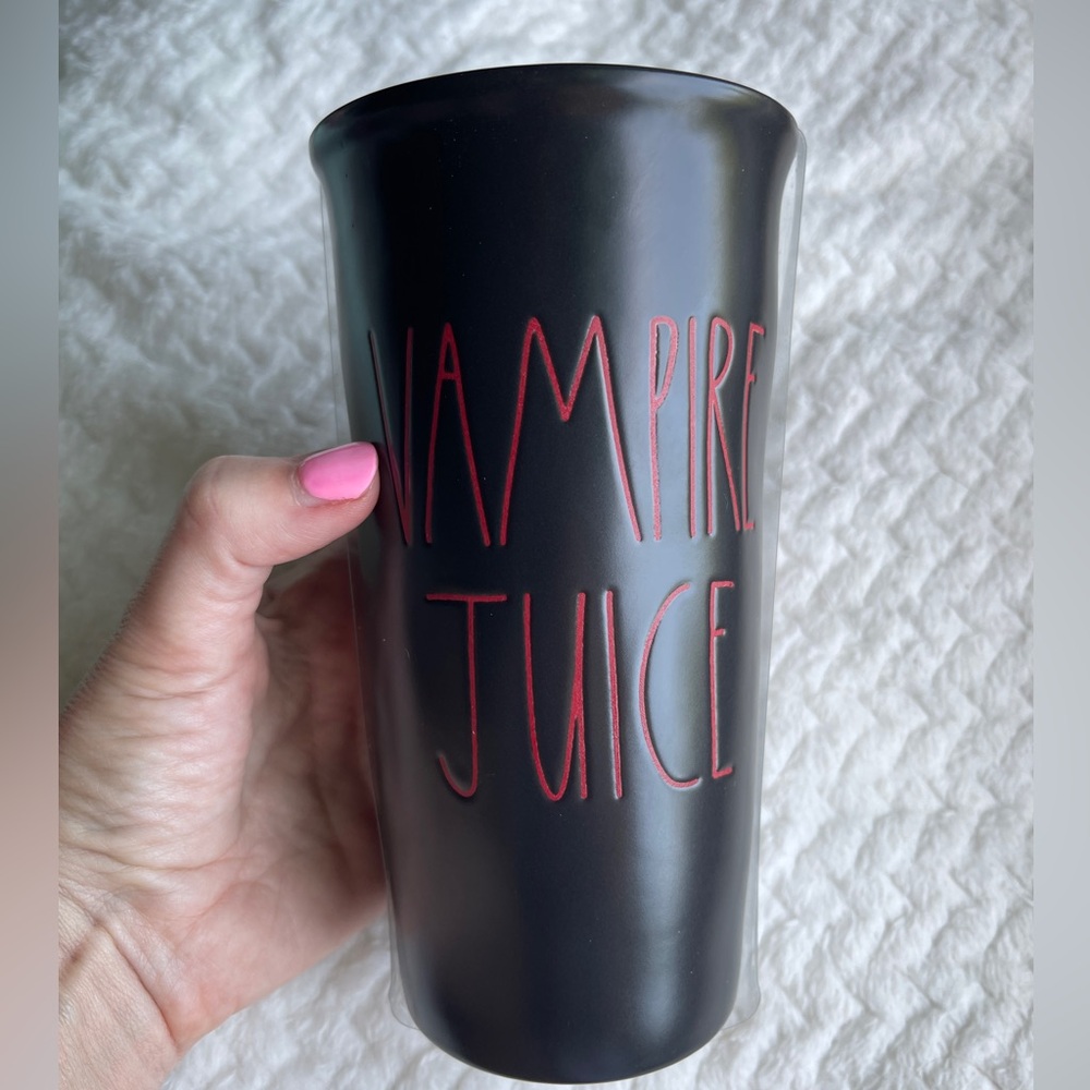 Rae Dunn Halloween Vampire Juice Black & Red Ceramic Travel Mug with Lid NEW
